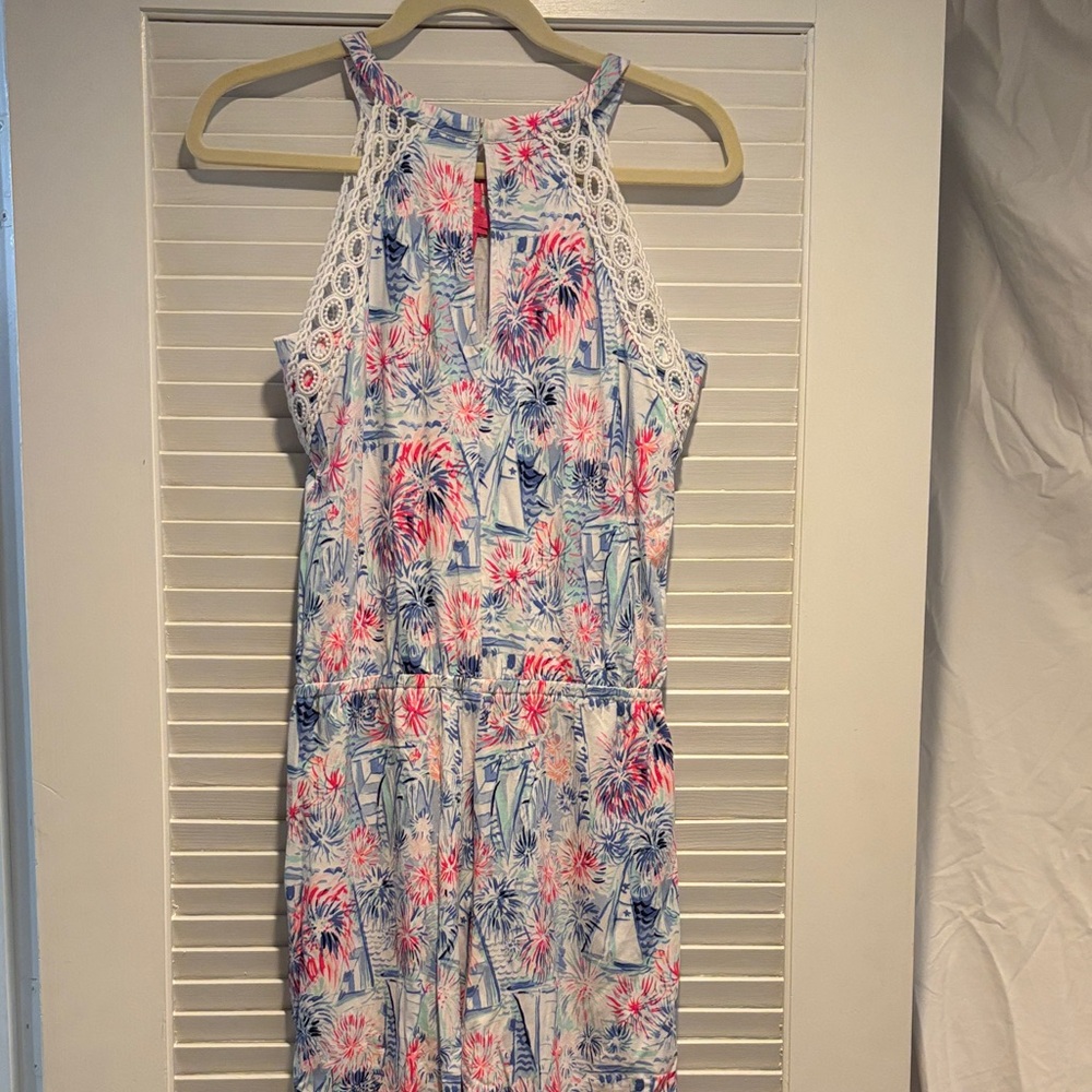 Lilly Pulitzer size small nautical fireworks Halter Romper with Crochet Trim - Picture 5 of 8